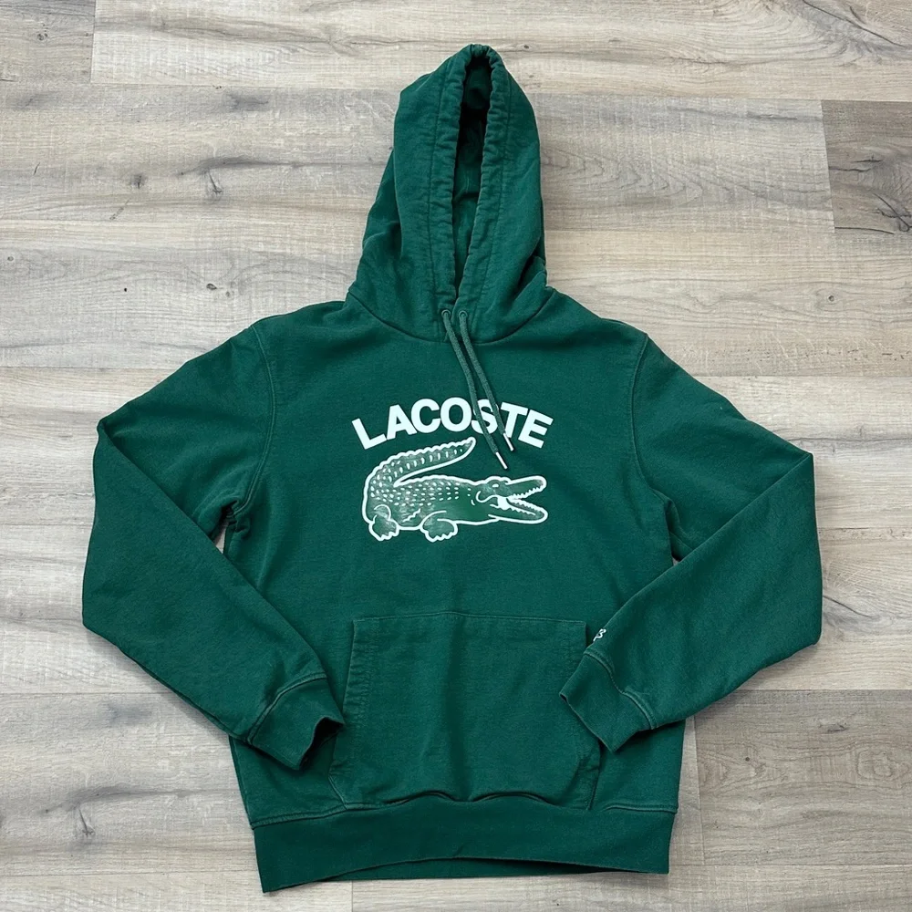 LACOSTE - MEN’S SMALL GREEN LONG SLEEVE HOODIE OVERSIZED CROC LOGO - Picture 1 of 7